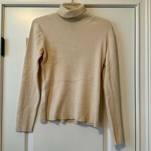 Geoffrey Beene Cream Silk Blend Ribbed Turtleneck Sweater Size Large